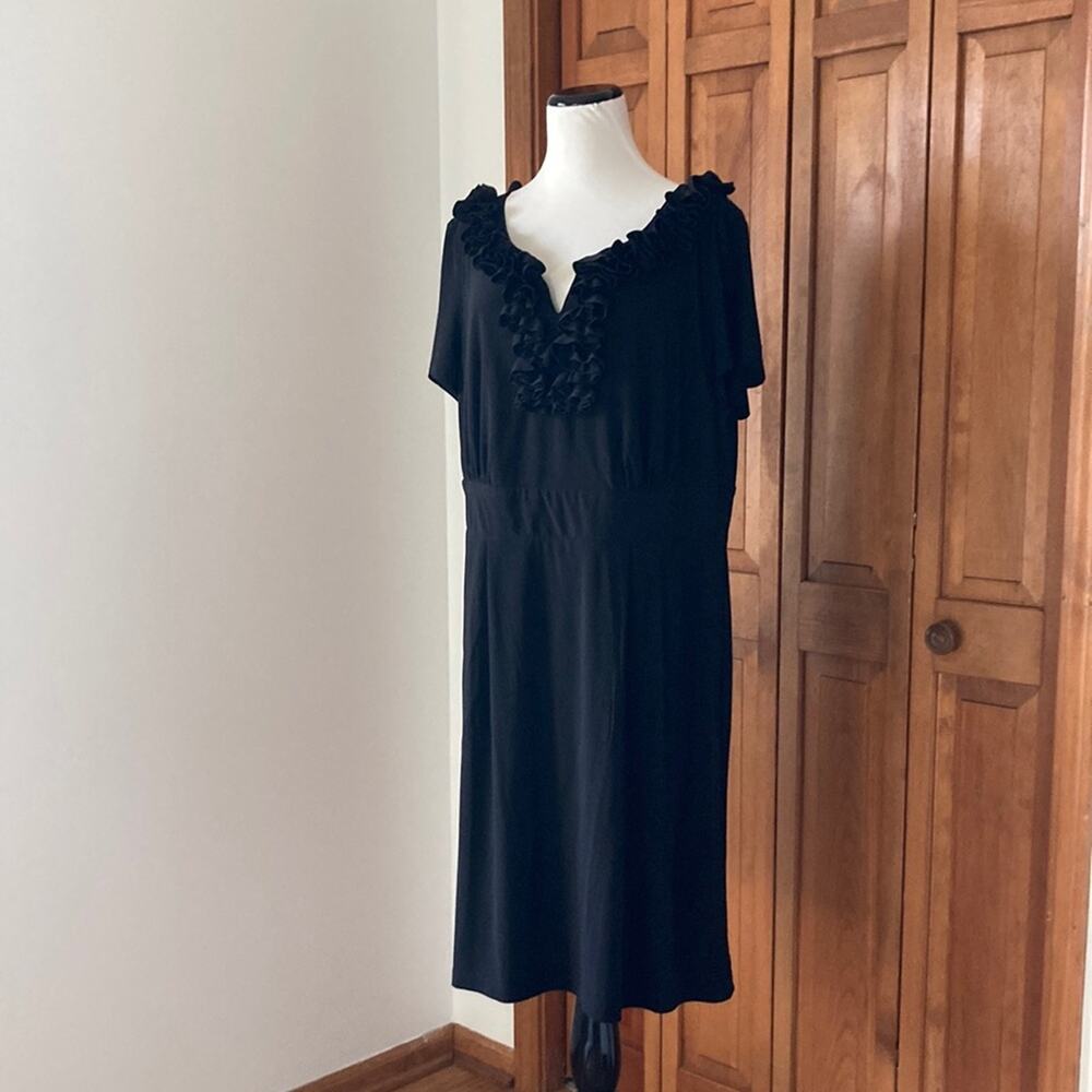 Cato Black Stretch Ruffles Neckline Dress, Size 16/18